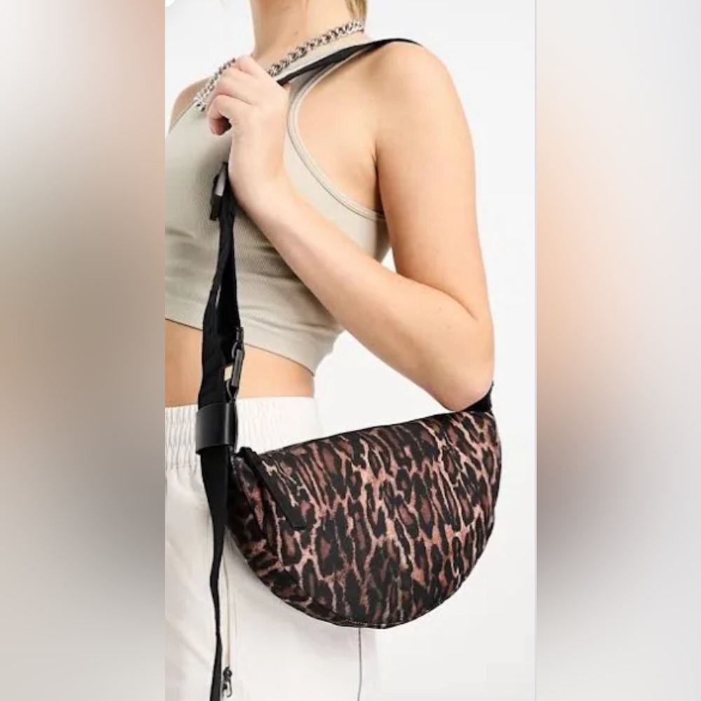 All Saints Half Moon Leopard Print Crossbody Bag, used 3 times, excellent condit